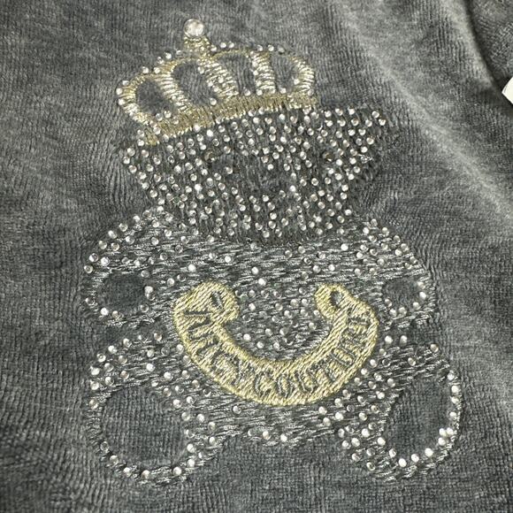 Juicy Couture VTG y2k Grey Embroidered Velour Hoodie Jacket Bear Crown RARE USA - Picture 8 of 11